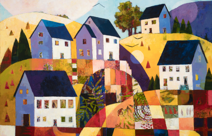 “The door is always open,” acrylic on canvas, 2025 by Michele Yellin.