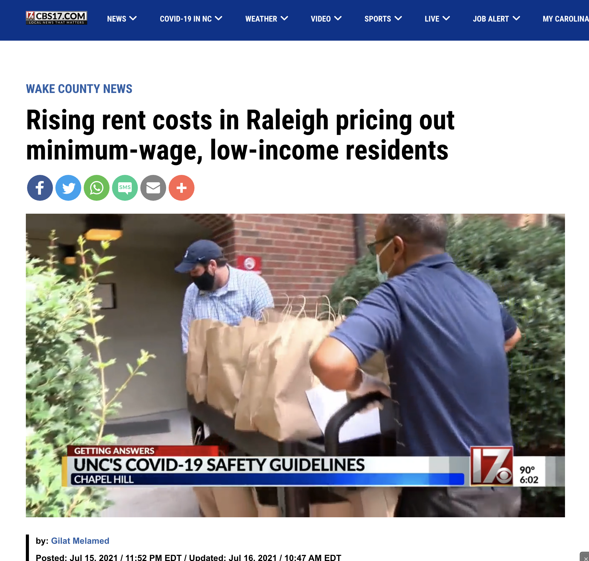 The headline from CBS 17 reads,"Rising rent costs in Raleigh pricing out minimum-wage, low-income residents."
