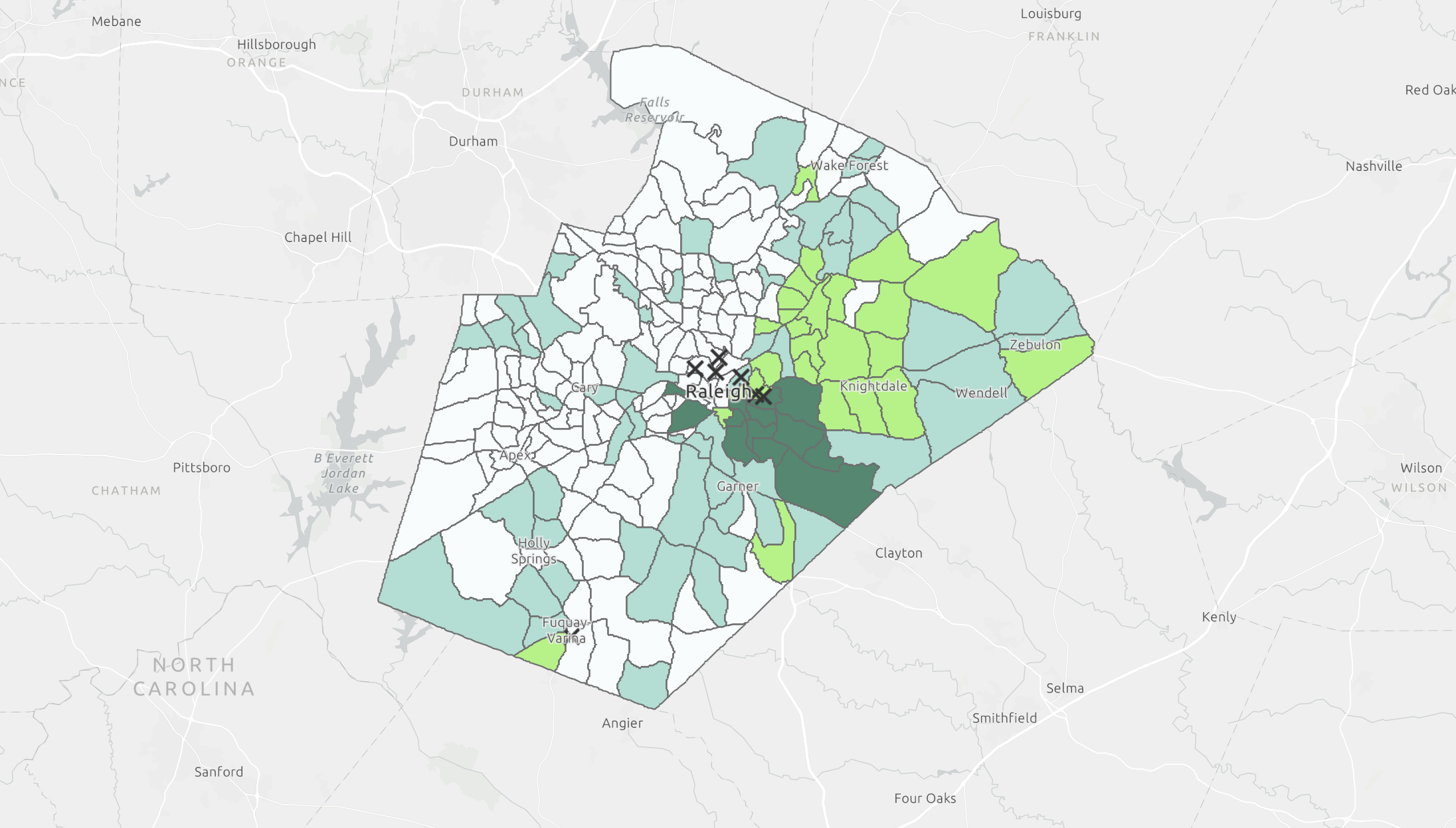 Wake County NC Black Homeownership by Census Tract 1960-2020