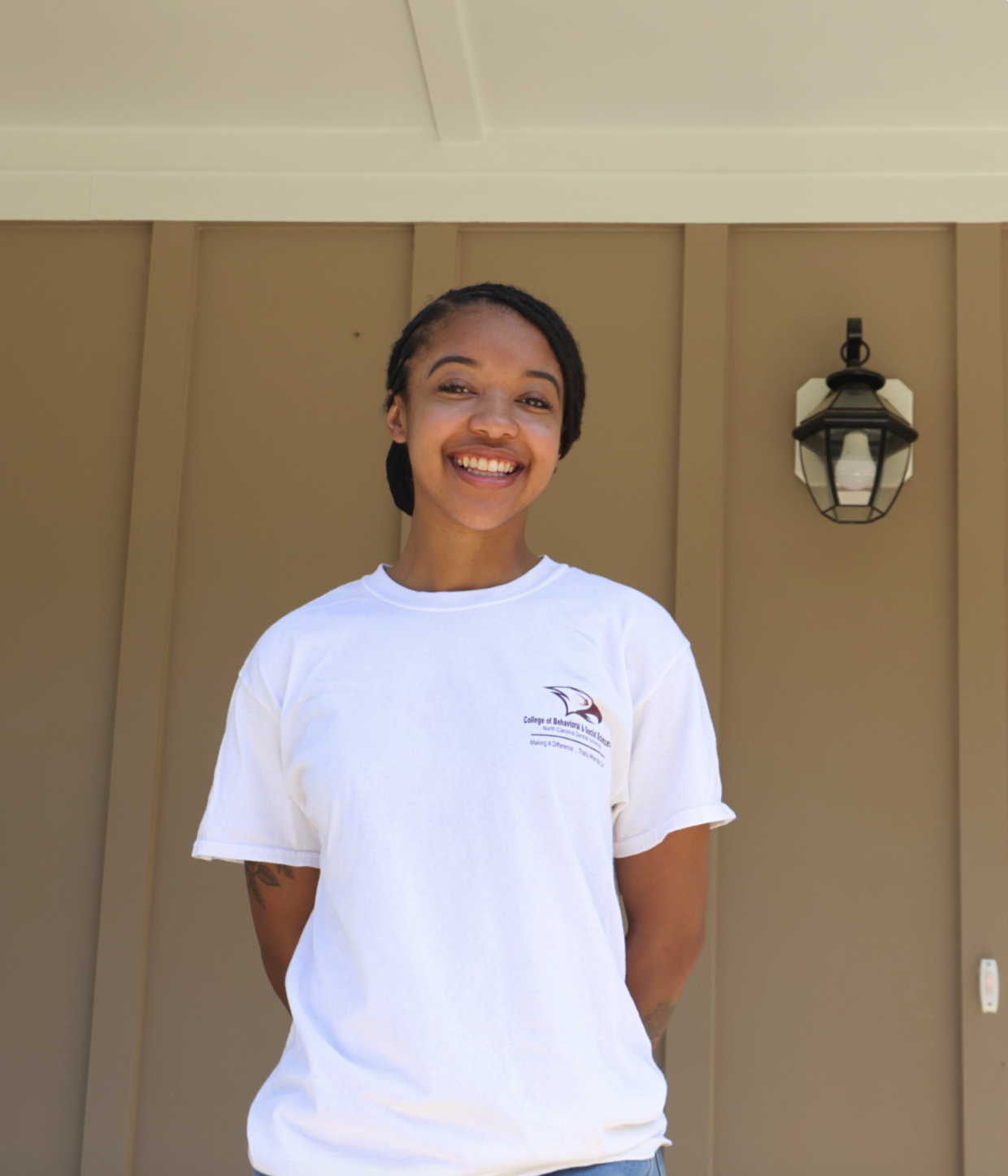 Bridgett on her porch