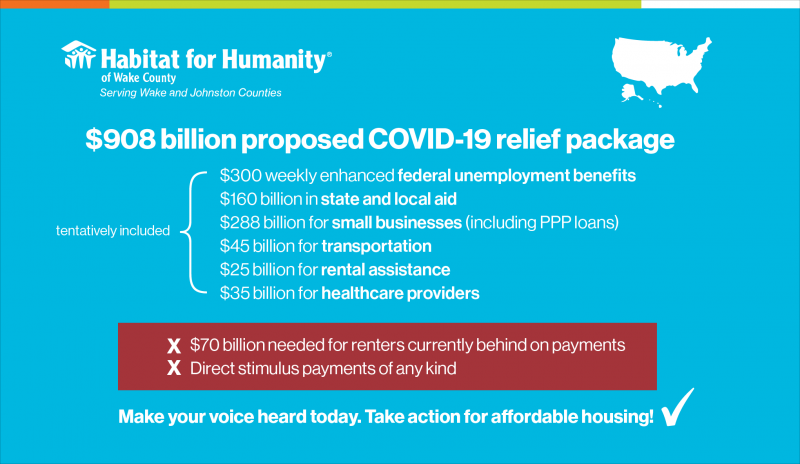 $908 billion will be allocated: $300 weekly enhanced federal unemployment benefits $160 billion in state and local aid $288 billion for small businesses (including PPP loans) $45 billion for transportation $25 billion for rental assistance $35 billion for healthcare providers