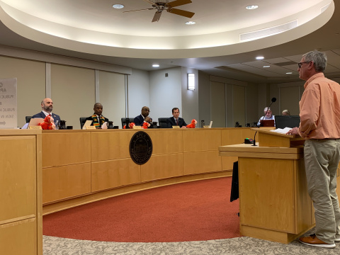 Habitat founder Rick Beech speaks to the Apex Town Council