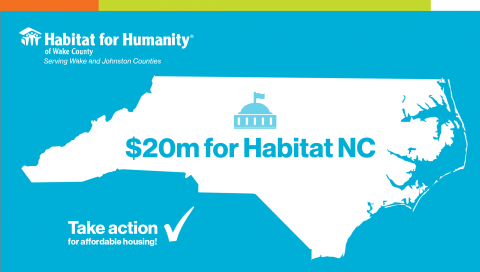 North Carolina outline with the words $20m for Habitat NC